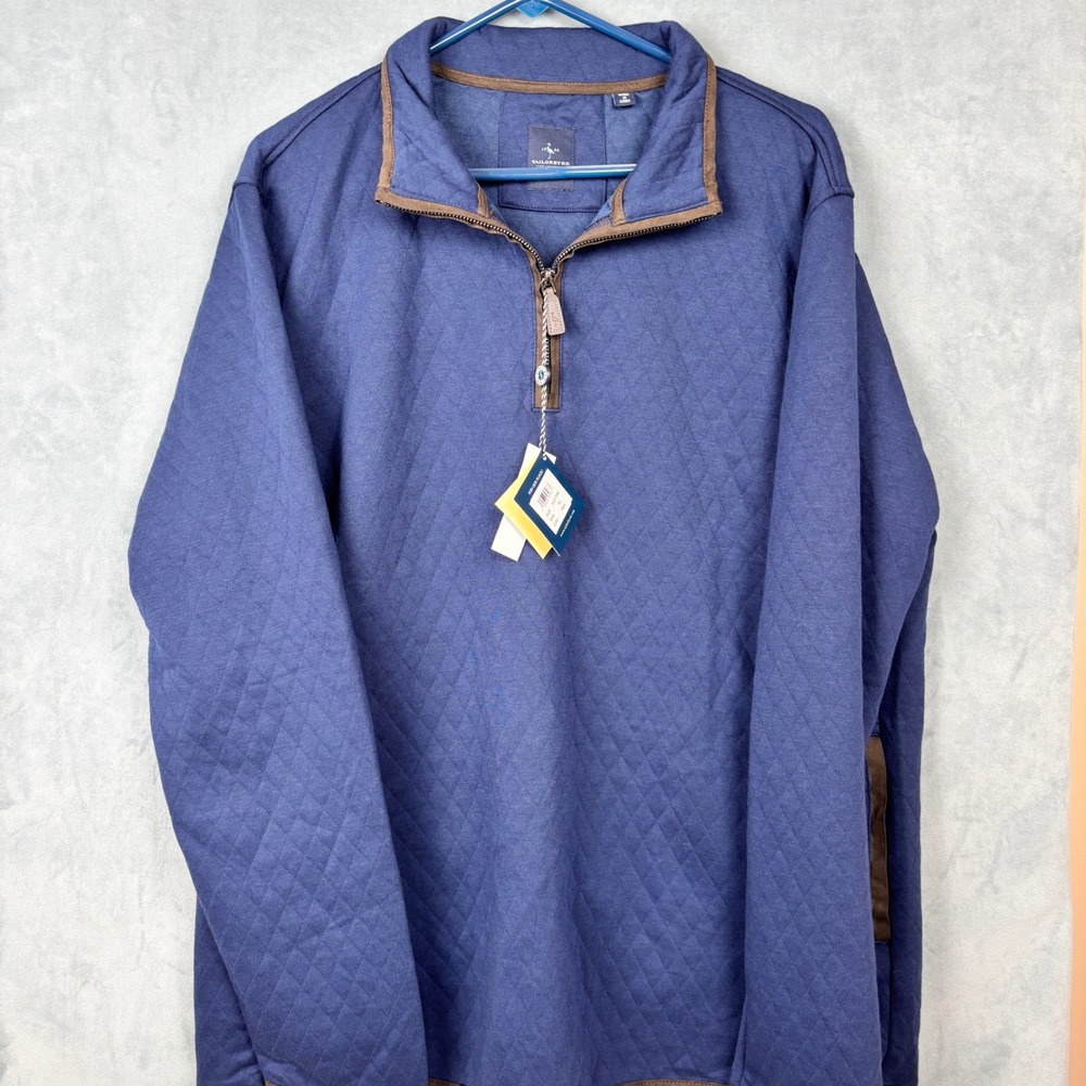 Tailorbyrd Collection Mens Navy Blue Quilted Quarter Zip Pullover M25708Q XL